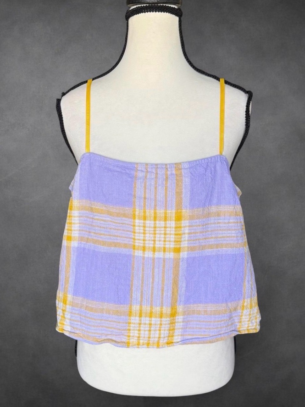 Urban Outfitters Purple & Yellow Plaid Linen Blend Cami Top - Size L